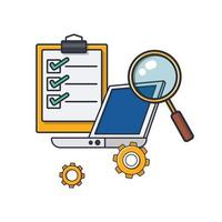 Collection colored thin icon of computer checking, magnifying glass, gear, business and finance concept vector illustration.