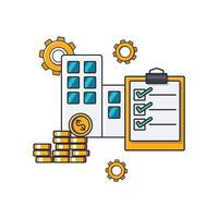 Collection colored thin icon of financial checking office ,checklist ,magnifying glass ,money coin, business and finance concept vector illustration.