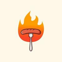 Ilustración de vector de diseño de logotipo de fuego de salchicha caliente