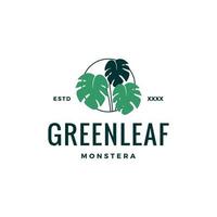 Green monstera leaf beauty logo design vector illustration