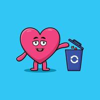 cartoon lovely heart throwing trash in the trash vector