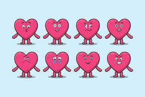 kawaii encantador corazón dibujos animados expresión diferente vector