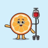 linda fruta naranja de dibujos animados con transfusión de sangre vector