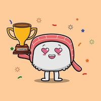 Cute cartoon sushi as the winner with happy expression in flat modern style design vector