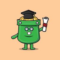 cartoon pocket student on graduation day with toga vector