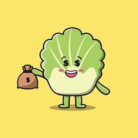 cartoon Crazy rich chinese cabbage with money bag vector
