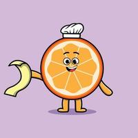 chef de fruta naranja de dibujos animados lindo con menú en mano vector