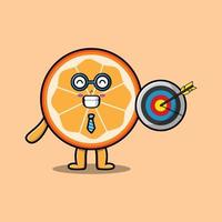 cartoon orange fruit businessman holding target vector