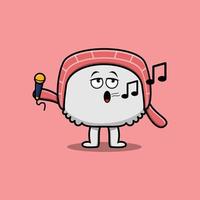 Cute cartoon sushi singer character holding mic vector