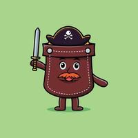 cartoon pocket pirate with hat and holding sword vector