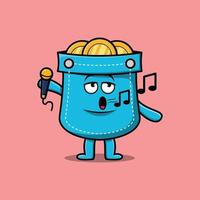 Cute cartoon pocket singer character holding mic vector