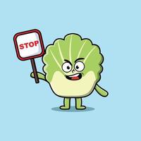 Cute Cartoon chinese cabbage with stop sign board vector