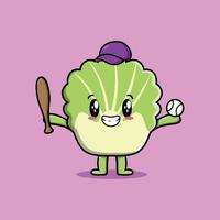 Cute cartoon chinese cabbage playing baseball vector