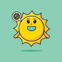 Cute cartoon sun using mask to prevent virus vector