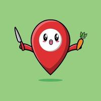 Cute cartoon pin location character with happy expression in modern style design vector