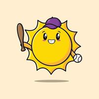 Cute cartoon sun character playing baseball vector