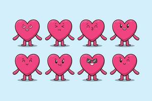 kawaii encantador corazón dibujos animados expresión diferente vector