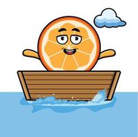 cute cartoon orange fruit get on boat vector