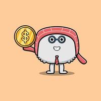 Sushi successful businessman holding gold coin vector