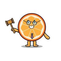 martillo de retención de fruta naranja de juez sabio de dibujos animados lindo vector