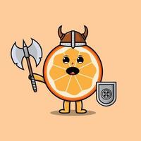 lindo personaje de dibujos animados naranja fruta vikingo pirata vector