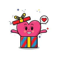 Cute cartoon lovely heart out from big gift box vector