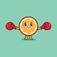 linda caricatura de fruta naranja jugando al boxeo vector