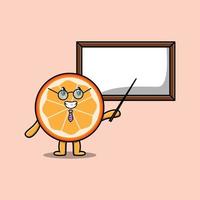 cartoon orange fruit teacher with big whiteboard vector