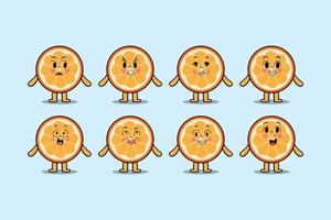 Establecer dibujos animados de fruta naranja kawaii con expresiones vector