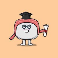 lindo personaje de estudiante de sushi de dibujos animados en la graduación vector
