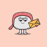 Cute cartoon sushi holding envelope vector