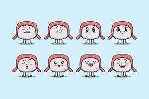 Set kawaii sushi cartoon with different expression vector