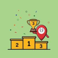 Cute cartoon pin location as the winner with happy expression in 3d modern style design vector