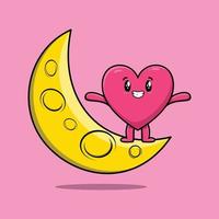 cartoon Lovely heart standing on the crescent moon vector