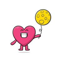 cartoon lovely heart floating with moon balloon vector