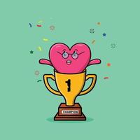 Cute cartoon lovely heart as the winner with happy expression in 3d modern style design vector