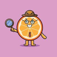 personaje de dibujos animados lindo detective de fruta naranja vector