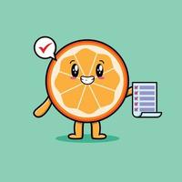 Cute cartoon orange fruit holding checklist note vector