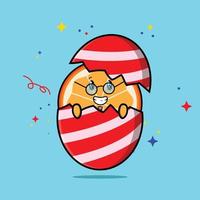 Cute cartoon orange fruit out from easter egg vector