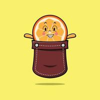 Cute cartoon orange fruit out from pocket vector