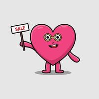 Cute cartoon lovely heart holding sale sign vector