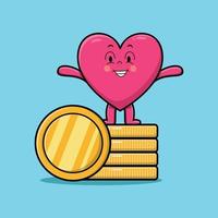 Cute cartoon lovely heart character with happy expression in modern style design vector