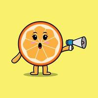 linda fruta naranja de dibujos animados habla con megáfono vector