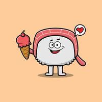 Cute Cartoon sushi holding ice cream cone vector