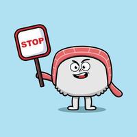 Cute Cartoon sushi with stop sign board