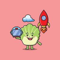 Cute mascot cartoon Chinese cabbage as astronaut vector