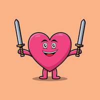 Cute cartoon Lovely heart holding two sword vector