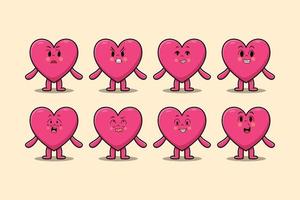 kawaii encantador corazón dibujos animados expresión diferente vector