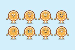 Set kawaii orange fruit cartoon with expressions vector