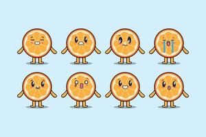 Set kawaii orange fruit cartoon with expressions vector